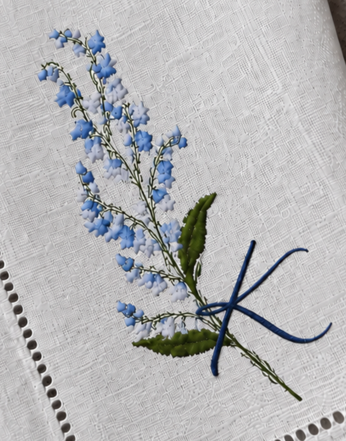 The bluebell embroidery, close