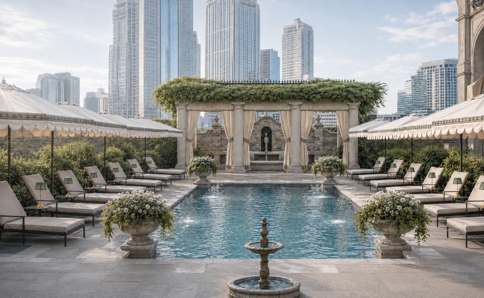 The pool, above the city